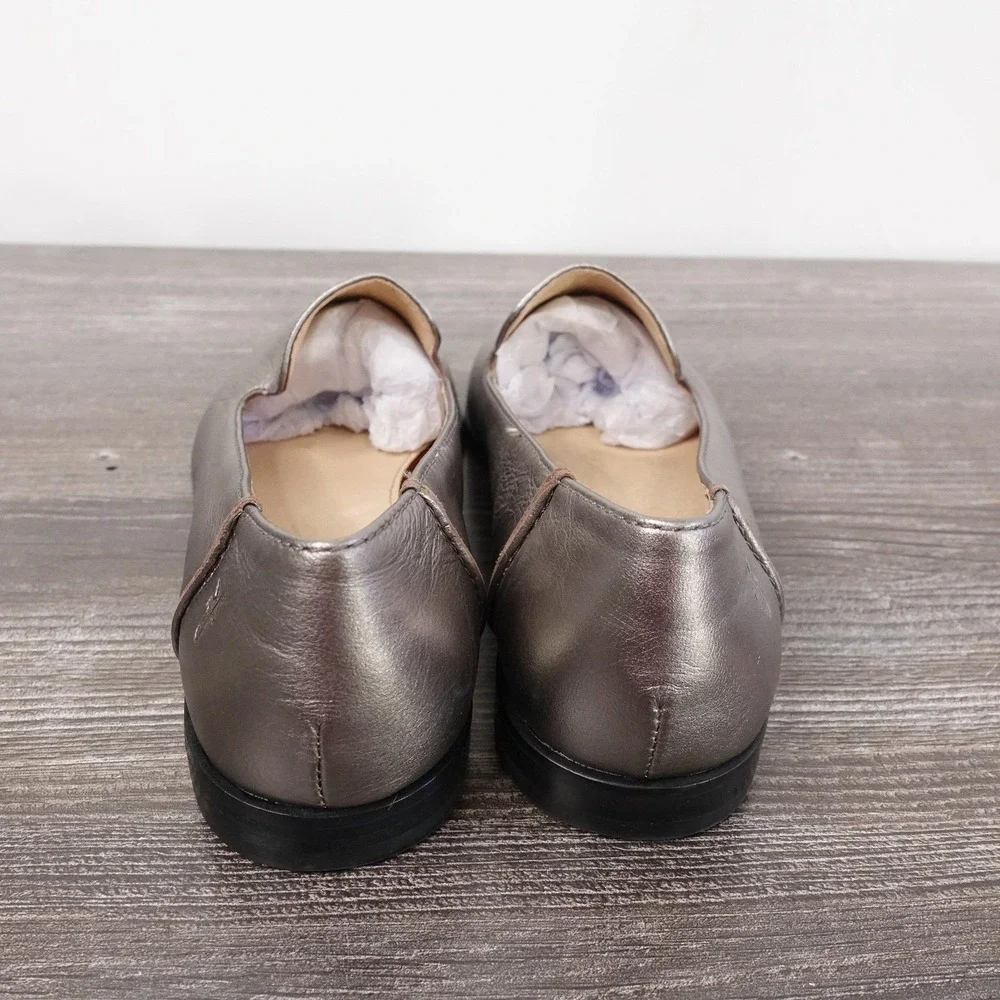 New! Frye Shoes Womens Size 6 Silver Kenzie Venetian Slip On Leather Flats - Picture 5 of 9
